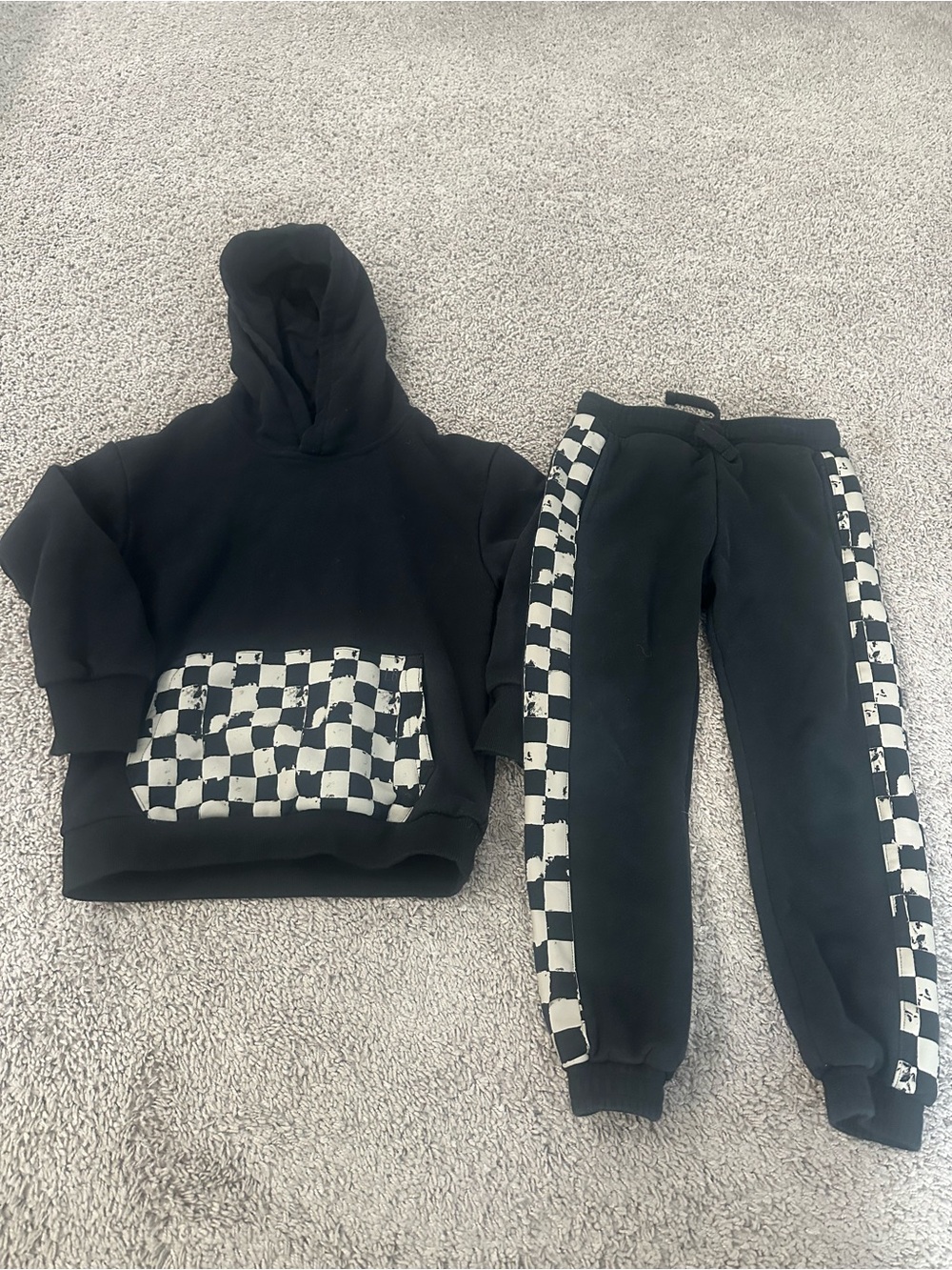 Little Bipsy Black Hoodie & Jogger Set with Checkerboard Panels